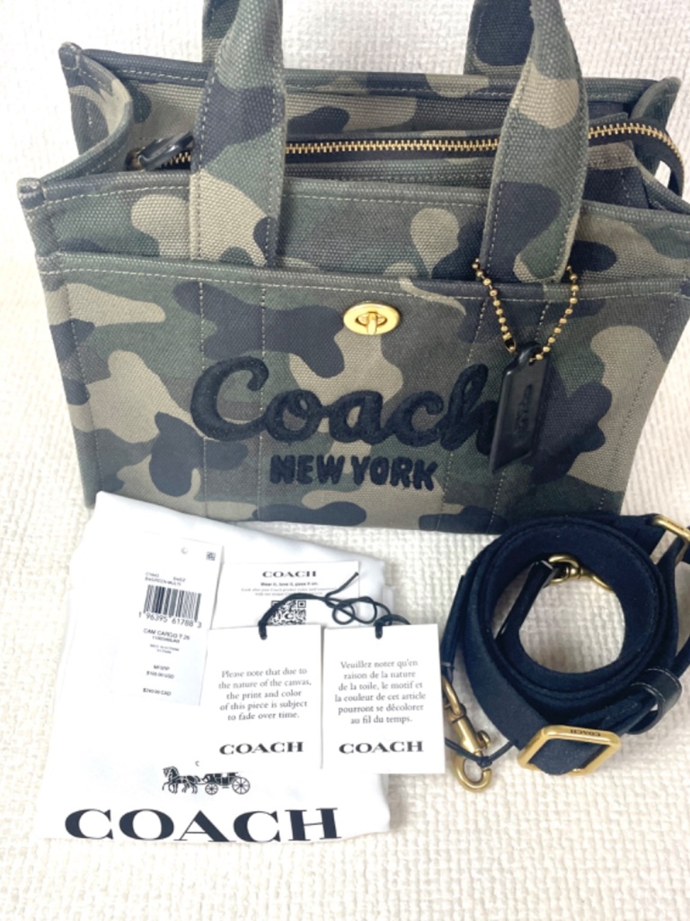 Coach Small Cargo Canvas Tote 26, Camo Green EUC With Tags - Picture 12 of 15